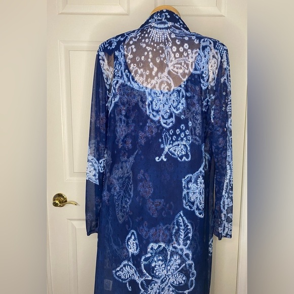 Vintage Rabbit Rabbit Rabbit Blue 2 PC Set Maxi Dress & Sheer Overlay Size 14 - Picture 9 of 12
